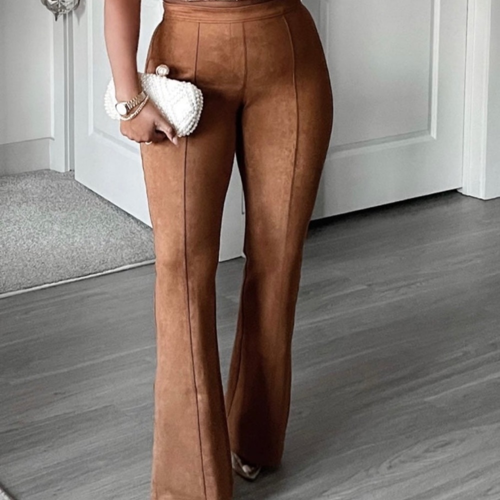 Brown suede high waist pants